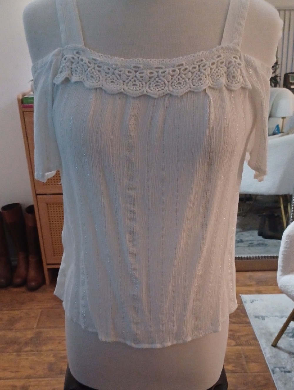 Chenault White Medium Size Sparkle Ribbed Tank